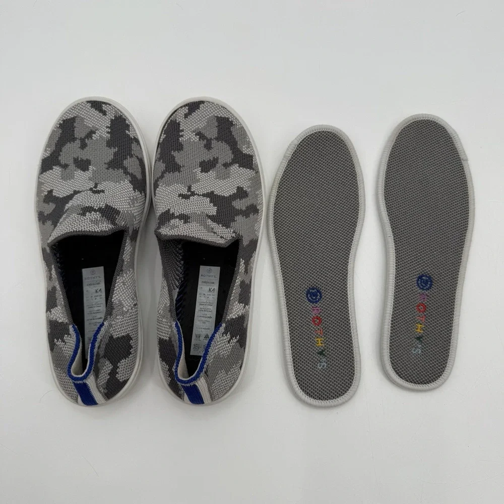 Rothy's‎ The Kids Sneaker Youth 4 K4 Gray Camo Knit Fabric Slip On Casual Shoes